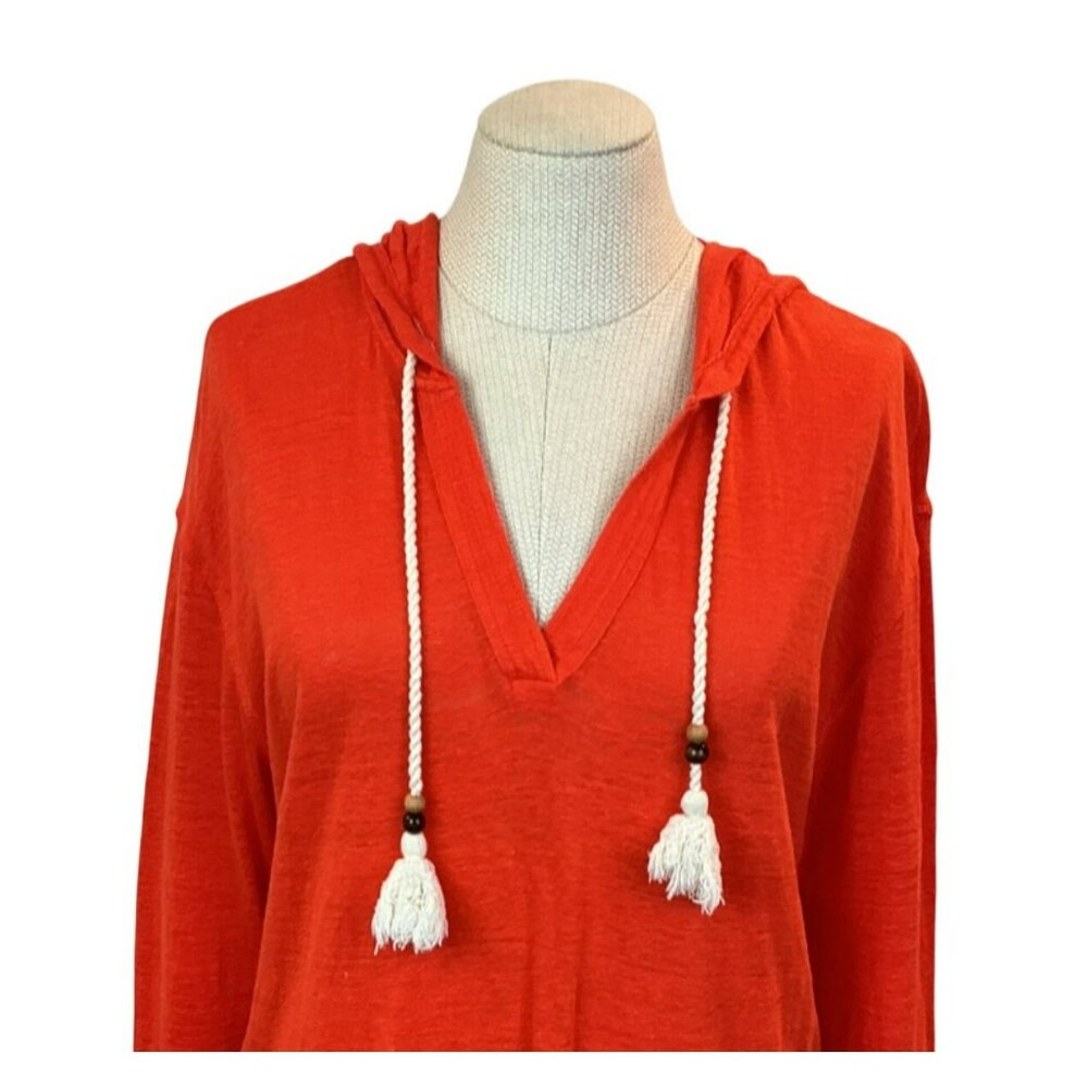 Sigrid Olsen Orange Hooded Linen Top With Tassels Womens Medium - Picture 6 of 10